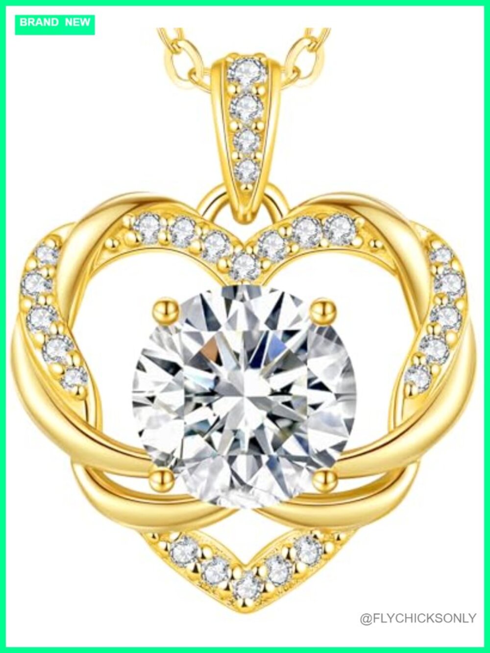Moissanite Heart Pendant Necklace 18k Gold Plated 925 Sterling Silver
